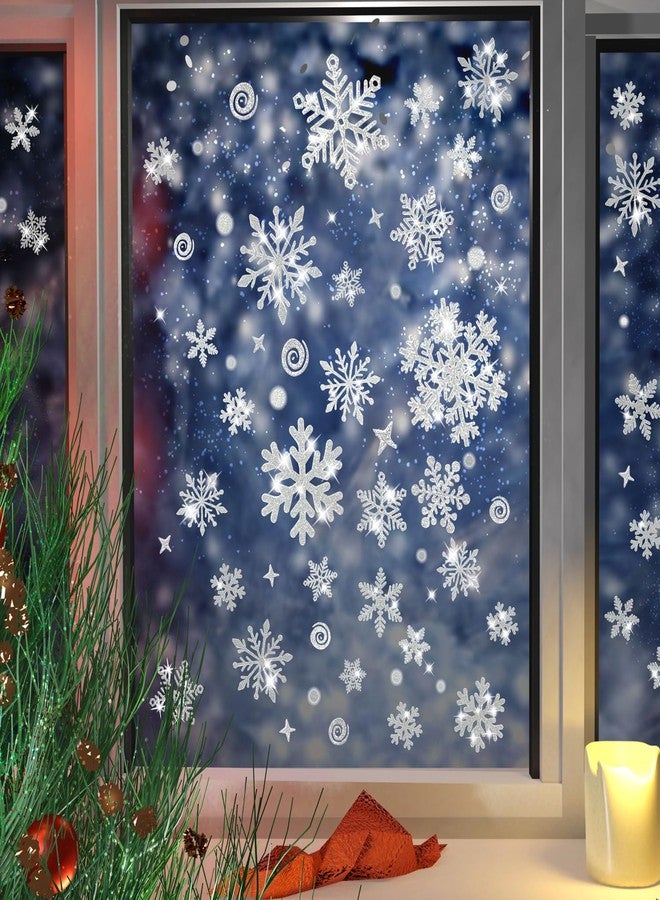 Mauts-inus 222pcs Silver Glitter Snowflake Window Stickers, Reusable Christmas Clings, Christmas Window Decorations Clings Window Display Decoration. - Image 5